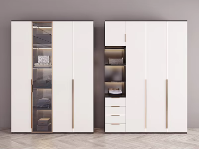 Modern White Wardrobe With Glass Door Open Shelves And Drawers Storage Design 3d model