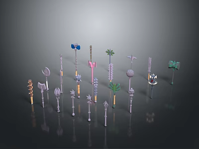 Various Colorful Decorative Weapons With Unique Designs And 3D Model 3d model