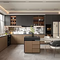 Modern Kitchen Interior With Dark Cabinets Island Counter And Stainless Steel Appliances