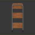 Three Tier Open Wooden Storage Shelf With Metal Frame And Mobile Wheels