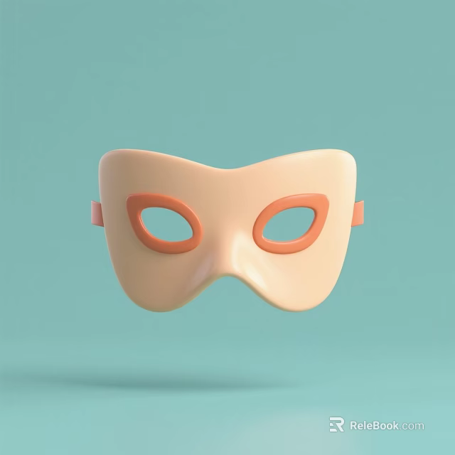Peach Colored Mask Featuring Orange Eye Openings On Light Blue Background 3d model 