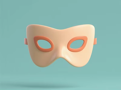 Peach Colored Mask Featuring Orange Eye Openings On Light Blue Background 3d model