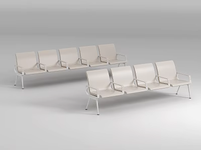 Two Rows Of Light Beige Armchairs With Metal Frames For Waiting Space 3d model