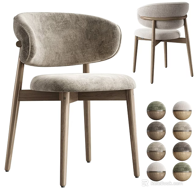 Single Accent Chair with Curved Back Soft Fabric Cushion and Wooden Legs Multiple Color Options 3d model 