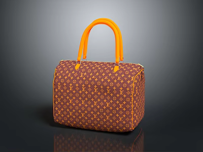 Stylish Brown Fashion Handbag With Orange Handles And Signature Pattern Design 3d model