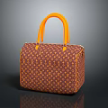 Stylish Brown Fashion Handbag With Orange Handles And Signature Pattern Design