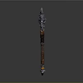 Ornate Scythe Weapon With Metal Blade Blue Accents And Wooden Handle