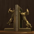 Golden Dog Shaped Bookends For Home Decor With Wooden Background And Book Support