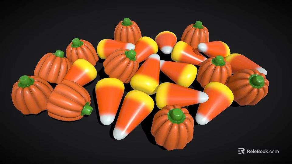 Heap Of Colorful Candy Corn And Pumpkin Shaped Candies With Bright Orange Yellow White Colors 3d model 