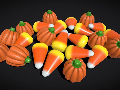 Heap Of Colorful Candy Corn And Pumpkin Shaped Candies With Bright Orange Yellow White Colors 3d model