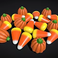 Heap Of Colorful Candy Corn And Pumpkin Shaped Candies With Bright Orange Yellow White Colors