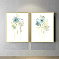 Elegant Botanical Paintings with Yellow Flowers Green Leaves in Golden Frames for Wall Decor