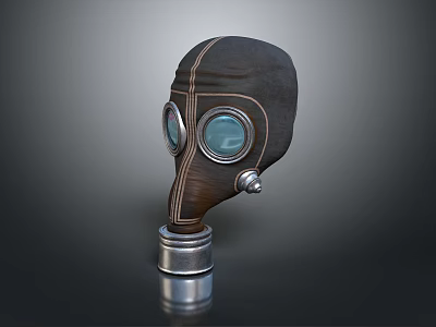 Firefighting Gas Mask With Leather Construction Round Eye Lenses And Metal Base 3d model