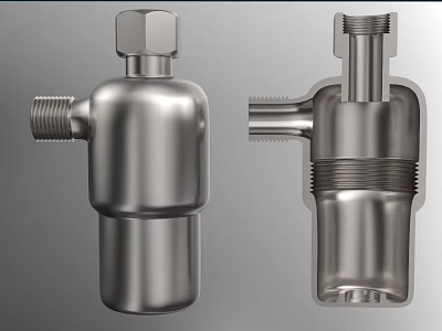 Stainless Steel Industrial Components With Threaded Connections Hexagonal Top And Cross Section View 3d model