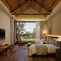 Traditional Hotel Room Interior With Wooden Ceiling Sofa Coffee Table And Armchair
