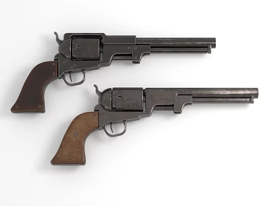 Vintage Revolvers With Wooden Grips And Metal Barrels On White Surface 3d model