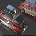 Two Red And White Toy Cars With Roof Racks And Luggage On Dark Surface