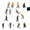 Group Of People Fishing With Various Poses Holding Rods And Buckets