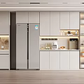 Modern Glass Door Wine Cabinet In Open Kitchen Interior With White Cabinets And Recessed Lighting