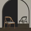 Stylish Light And Dark Leisure Chairs With Wooden Frame And Upholstered Seats Against Arched Walls