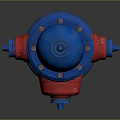 Red And Blue Fire Hydrant Design With Chain Detail On Gray Background 3d model