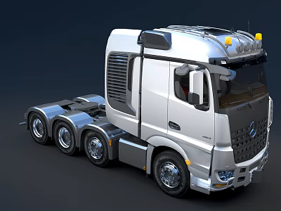 Modern Silver Tractor Unit With Tri Axle And Yellow Roof Lights 3d model