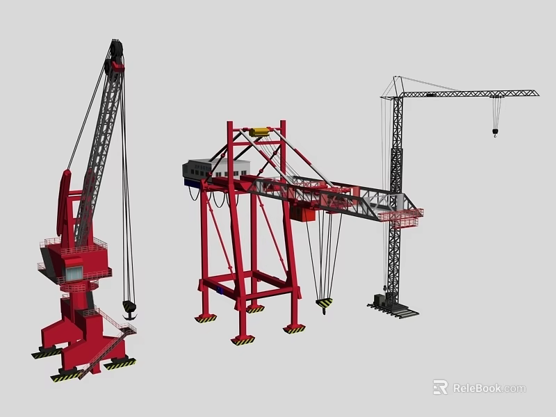 Industrial Equipment Featuring Gantry Tower And Mobile Cranes For Construction And Heavy Lifting 3d model 