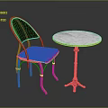 Wicker Back Leisure Chair with Fabric Cushion and Round Marble Top Table