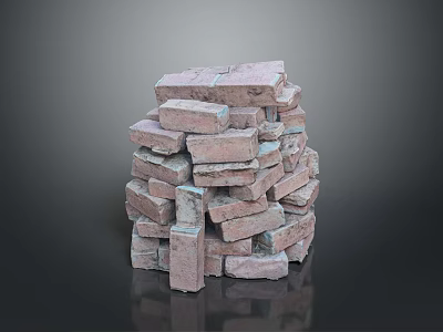 Stacked Pink Bricks Pile With Textured Surfaces And Irregular Arrangement 3d model