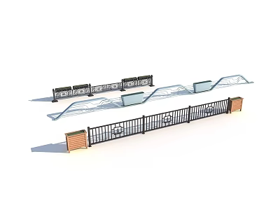 Modern Metal Railings Featuring Wooden Base Posts and Curved Horizontal Bar Designs 3d model