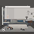 Kids Room Interior Design With Bed Soccer Ball Toy Cars Shelves Desk And Chair