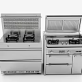Stainless Steel Kitchen Gas Stoves With Range Hoods And Storage Cabinets