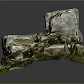 Wood And Stone Decorative Blocks With Moss Covered Split Parts Design Elements