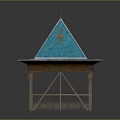 Blue Pyramid Tower With Golden Decorations And Wooden Carved Base Structure