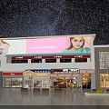 Contemporary Commercial Street With Large Fashion Billboard Modern Storefronts And Starlit Night Lighting