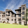 Modern Townhouse Exterior Design With Stone Facade Balconies And Courtyard Greenery