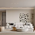 Modern Living and Dining Room Interior Design With White Sofa Coffee Table And Decorative Wall Art