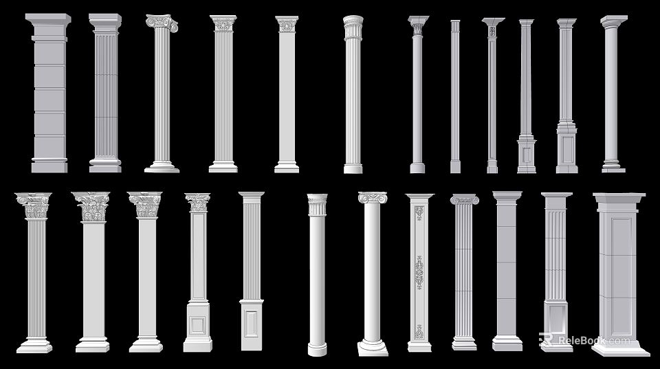 Various Classical Roman Columns with Different Architectural Styles and Designs 3d model 