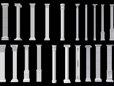 Various Classical Roman Columns with Different Architectural Styles and Designs 3d model