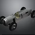 Vintage Silver Single Seater Race Car With Number 5 And Large Wheels