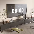 Modern Gray TV Stand With Flat Screen TV Decorative Vases Plant And Floor Lamp