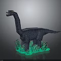 Block Built Long Neck Dinosaur Model with Glowing Green Grass Base