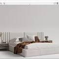 Modern Double Bed With Upholstered Headboard Nightstands Layered Pillows And Throw Blanket 3d model