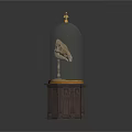 Decorative Wooden Display Stand with Glass Dome Enclosing Animal Skull and Ornate Base Design