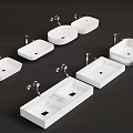 Multiple White Ceramic Washbasins With Chrome Faucets For Modern Bathroom Design 3d model