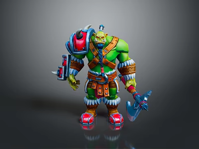Fantasy Orc Warrior Character With Green Skin Battle Armor Axe And Red Boots 3d model