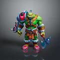 Fantasy Orc Warrior Character With Green Skin Battle Armor Axe And Red Boots
