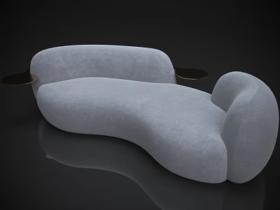 Light Gray Curved Velvet Sofa With Side Trays In Modern Design 3d model