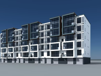 Modern Multi Story Residential Building Exterior With Glass Curtain Walls And White Facade 3d model