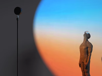 Black Modern Floor Lamp with Sculpture and Blue Orange Gradient Light in Artistic Interior 3d model
